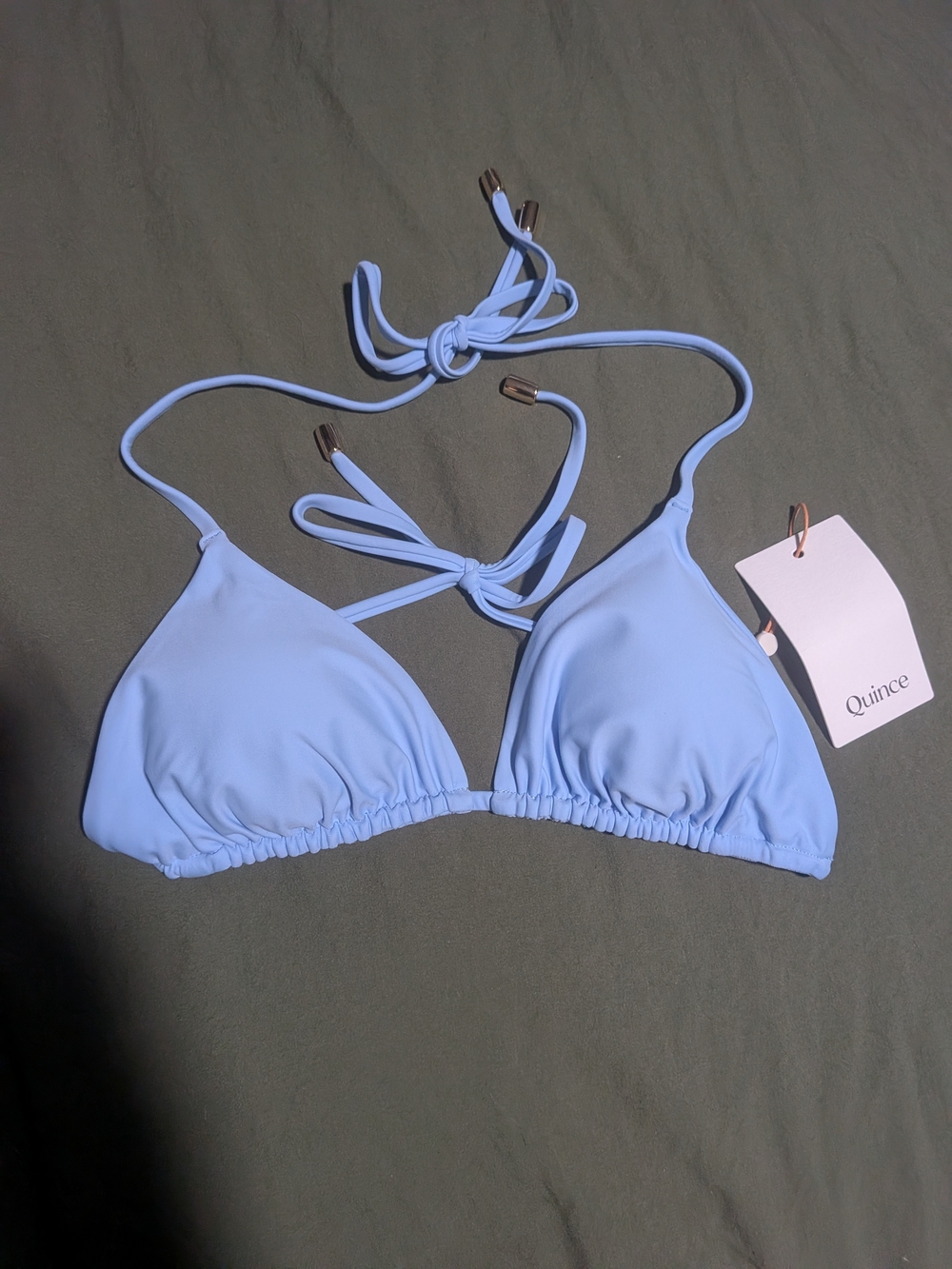 Quince Italian Triangle Bikini Top Clear Blue Sky Color Size XS NWT String Tie